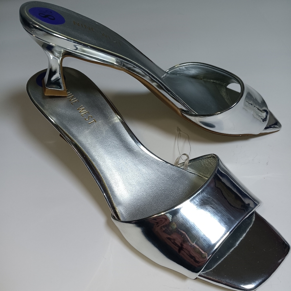 Nine West Silver Metallic Open-Back Heeled Sandals